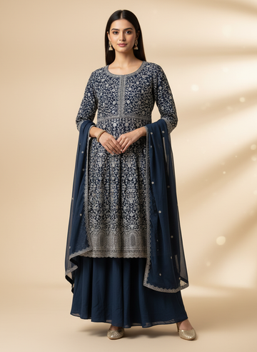 Navy Chudi Free Anarkali