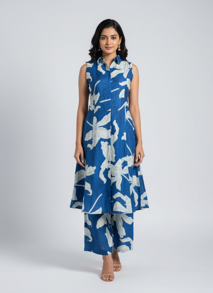 Blue Floral Plazo Set