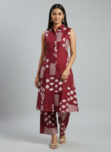 Red Floral Plazo Set