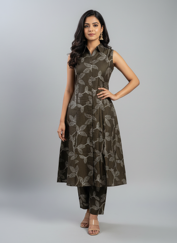 Green Floral Plazo Set