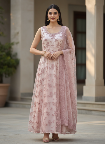 Net Long Anarkali Suit