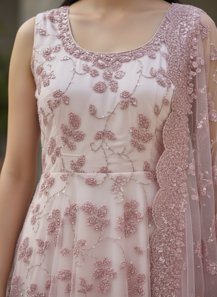 Net Long Anarkali Suit